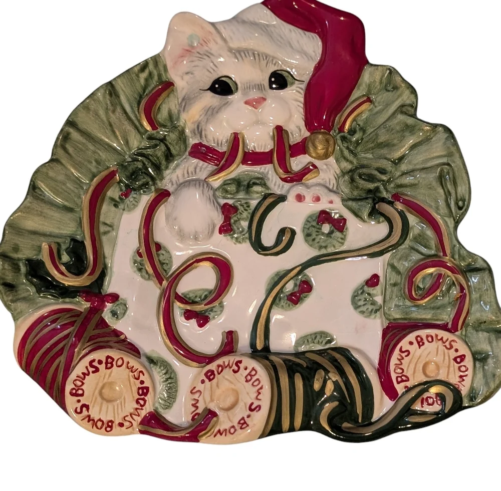 Vintage Ceramic Fitz & Floyd Essentials Kitty Kringle Christmas Serving‎ Platter